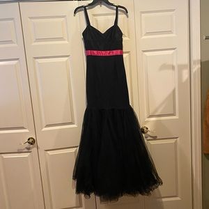 Black lace mermaid prom dress with pink sash